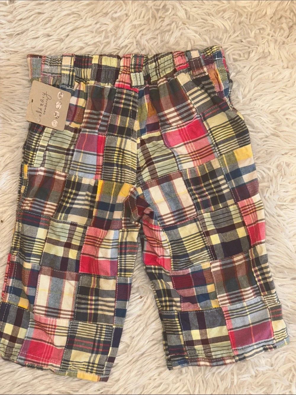 NWT Old Navy Madras -  Plaid Patchwork pants- Multicolor 6-12 months